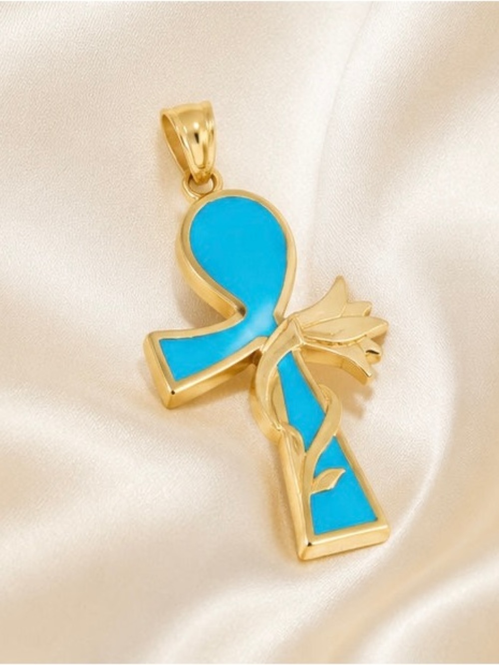 18k solid Gold Pendant with Turquoise Enamel